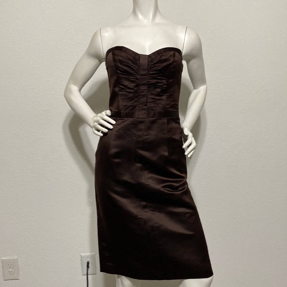 Milly of New York Brown Sweetheart Strapless Silk Cocktail Dress Size 4 S